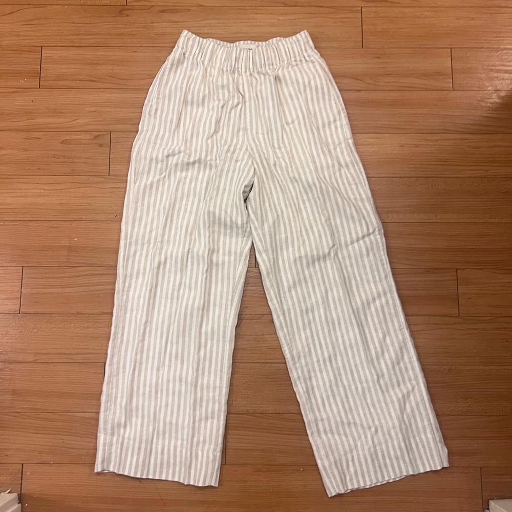 Abercrombie and Fitch Beige Striped Wide-Leg Pants